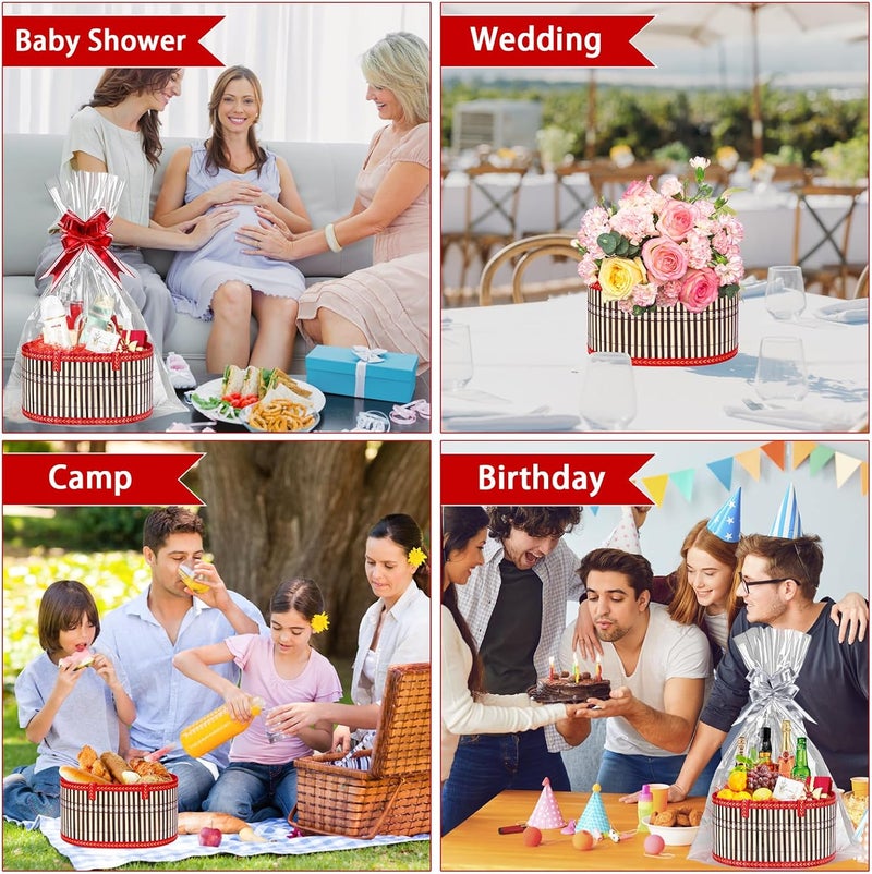 Dreamtop 3 Set Baskets for Gifts Empty, Woven Bamboo Gift Basket Empty Large with Handles, Sturdy Gift Basket Kit Empty to Fill for Christmas Birthday Baby Shower Wedding Gift (Red) - Image 4
